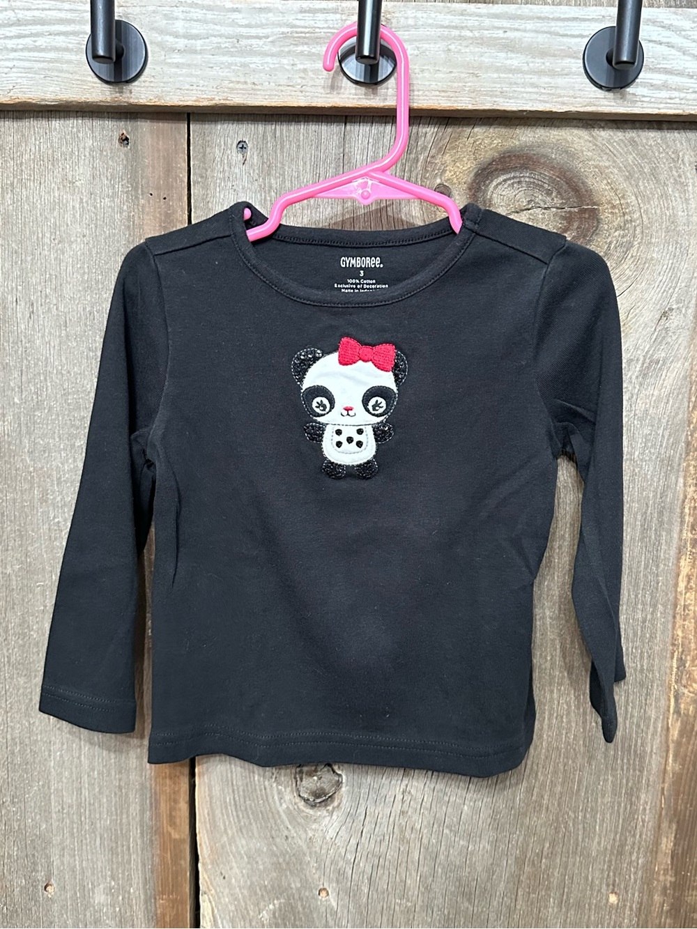 2008 Gymboree Sequin Panda Patch Long Sleeve Top in Black Size 3T Girls